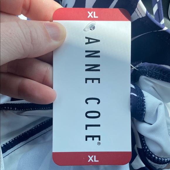 NEW Anne Cole V-Wire Tankini Swim Top XL Navy Blue White Coastal Palms Print - Picture 8 of 10